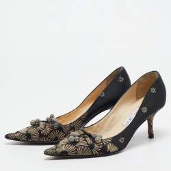 Pre Owned Jimmy Choo Black Printed Satin Pointed Toe Pumps Size 38