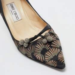 Pre Owned Jimmy Choo Black Printed Satin Pointed Toe Pumps Size 38