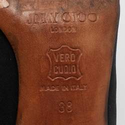 Pre Owned Jimmy Choo Black Printed Satin Pointed Toe Pumps Size 38