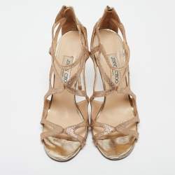 مملوكة مسبقًا Jimmy Choo Gold Coarse Glitter Ankle Strap Sandals Size 39