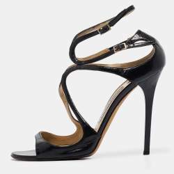 Pre Owned Jimmy Choo Black Patent Leather Lance Sandals Size 39