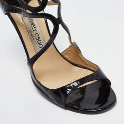 Pre Owned Jimmy Choo Black Patent Leather Lance Sandals Size 39