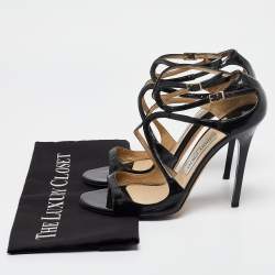 Pre Owned Jimmy Choo Black Patent Leather Lance Sandals Size 39