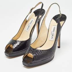 Jimmy Choo Black Embossed Python Clue Sandals Size 39.5