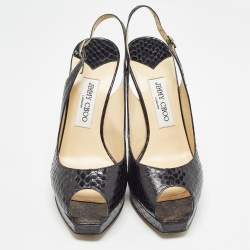 Jimmy Choo Black Embossed Python Clue Sandals Size 39.5