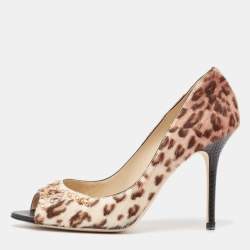 Jimmy Choo Tricolor Animal Print Calf Hair Studded Open Toe Pumps Size 39.5