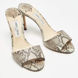Pre Owned Jimmy Choo Brown/Beige Python Stacey Slide Sandals Size 40