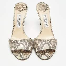 Pre Owned Jimmy Choo Brown/Beige Python Stacey Slide Sandals Size 40