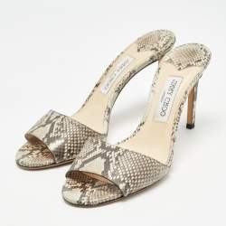 Pre Owned Jimmy Choo Brown/Beige Python Stacey Slide Sandals Size 40