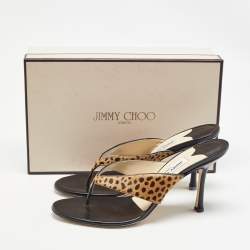 Jimmy Choo Black/Brown Calf Hair and Leather Slide Sandals Size 39.5