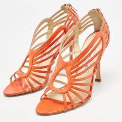 Pre Owned Jimmy Choo Orange Leather Strappy Open Toe Sandals Size 39