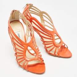 Pre Owned Jimmy Choo Orange Leather Strappy Open Toe Sandals Size 39