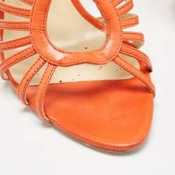 Pre Owned Jimmy Choo Orange Leather Strappy Open Toe Sandals Size 39