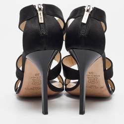 Pre Owned Jimmy Choo Black Satin Jeweled Strappy Sandals Size 39