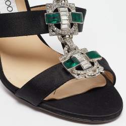 Pre Owned Jimmy Choo Black Satin Jeweled Strappy Sandals Size 39