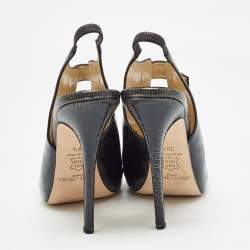 Pre Owned Jimmy Choo Black/Yellow Texture Leather Slingback Sandals Size 39.5