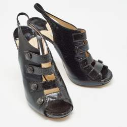 Pre Owned Jimmy Choo Black/Yellow Texture Leather Slingback Sandals Size 39.5