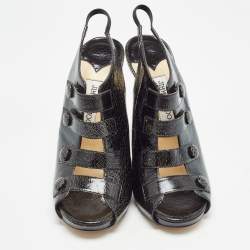 Pre Owned Jimmy Choo Black/Yellow Texture Leather Slingback Sandals Size 39.5