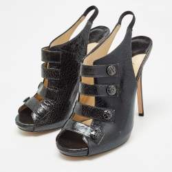 Pre Owned Jimmy Choo Black/Yellow Texture Leather Slingback Sandals Size 39.5