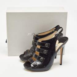 Pre Owned Jimmy Choo Black/Yellow Texture Leather Slingback Sandals Size 39.5