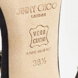 Pre Owned Jimmy Choo Black Nubuck Crystal Embellished T-Bar Ankle Strap Sandals Size 38.5