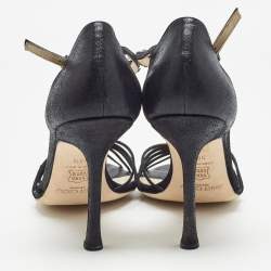 Pre Owned Jimmy Choo Black Nubuck Crystal Embellished T-Bar Ankle Strap Sandals Size 38.5