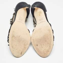 Pre Owned Jimmy Choo Black Nubuck Crystal Embellished T-Bar Ankle Strap Sandals Size 38.5