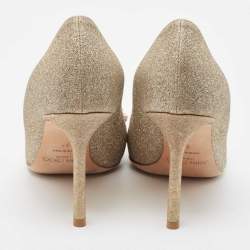 Pre Owned Jimmy Choo Gold Glitter Crystal Embellished Romy Pumps Size 37