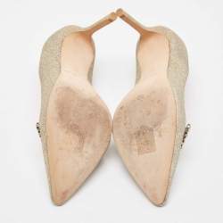 Pre Owned Jimmy Choo Gold Glitter Crystal Embellished Romy Pumps Size 37