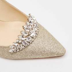 Pre Owned Jimmy Choo Gold Glitter Crystal Embellished Romy Pumps Size 37
