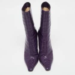 Jimmy Choo Purple Croc Embossed Leather Ankle Boots Size 39.5