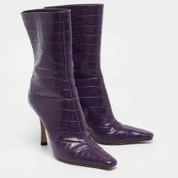 Jimmy Choo Purple Croc Embossed Leather Ankle Boots Size 39.5