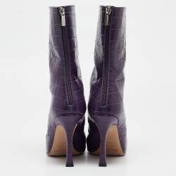 Jimmy Choo Purple Croc Embossed Leather Ankle Boots Size 39.5