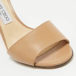 Pre Owned Jimmy Choo Beige Leather Stacey Slide Sandals Size 40