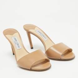 Pre Owned Jimmy Choo Beige Leather Stacey Slide Sandals Size 40
