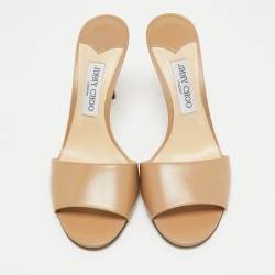 Pre Owned Jimmy Choo Beige Leather Stacey Slide Sandals Size 40