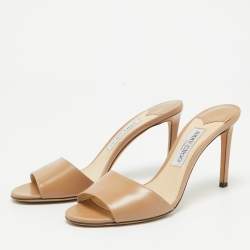 Pre Owned Jimmy Choo Beige Leather Stacey Slide Sandals Size 40