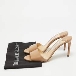 Pre Owned Jimmy Choo Beige Leather Stacey Slide Sandals Size 40