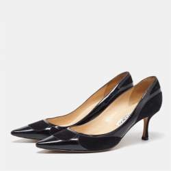 Pre Owned Jimmy Choo Black Suede and Patent Leather Pointed Toe Pumps Size 38.5