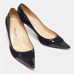 Pre Owned Jimmy Choo Black Suede and Patent Leather Pointed Toe Pumps Size 38.5