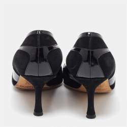 Pre Owned Jimmy Choo Black Suede and Patent Leather Pointed Toe Pumps Size 38.5