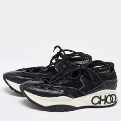 Pre Owned Jimmy Choo Black Leather and Mesh Sneakers Size 41