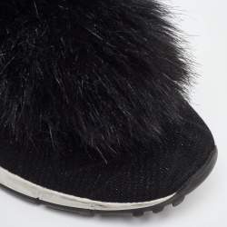 Pre Owned Jimmy Choo Black Knit Fabric and Fur Pom Pom Norway Slip On Sneakers Size 40