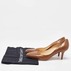 Pre Owned Jimmy Choo Brown Croc Embossed Leather Pumps Size 38.5