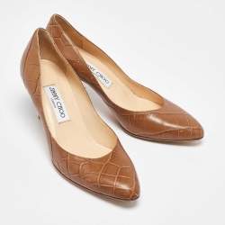 Pre Owned Jimmy Choo Brown Croc Embossed Leather Pumps Size 38.5