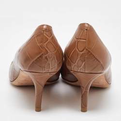 Pre Owned Jimmy Choo Brown Croc Embossed Leather Pumps Size 38.5