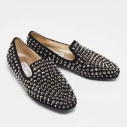 Jimmy Choo Black Suede Wheel Crystal Studded Smoking Slippers Size 35