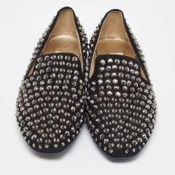 Jimmy Choo Black Suede Wheel Crystal Studded Smoking Slippers Size 35