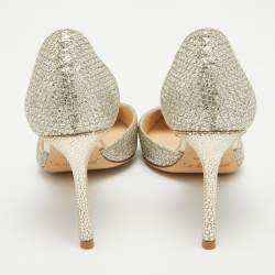 مملوكة مسبقًا حذاء كعب عالي جيمي تشو إستر غليتر فضي مقدمة مدببة مقاس 36