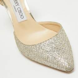 مملوكة مسبقًا حذاء كعب عالي جيمي تشو إستر غليتر فضي مقدمة مدببة مقاس 36